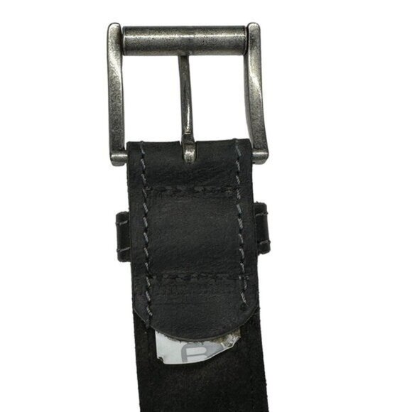 Buckle Men's 43"-47" Waist Belt Black Leather Casual Contrast Trim Silver Tone - Picture 3 of 6